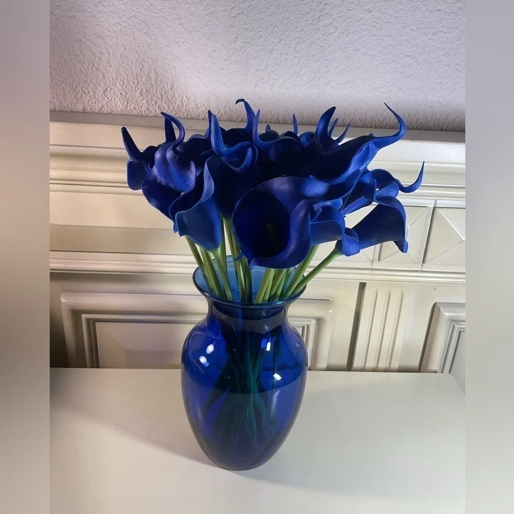 Vintage Cobalt Blue Glass Vase Bold Royal Blue Minimalist Home Decor